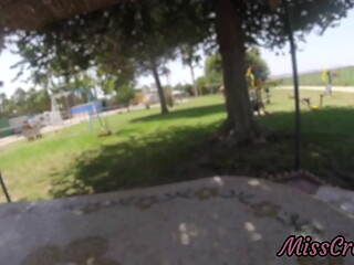 Real Flash - Naked in the public park I touch my stepfather'_s cock while strangers watch us