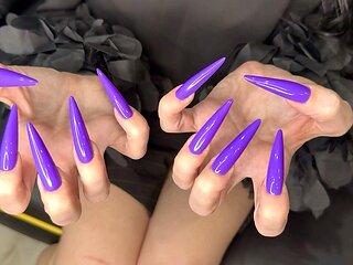 New Longer Shape and New Purple Color, Claws, Long Flexible Fingers Wide Palms, Skin Scratching, Silk Blouse and Tight Skirt