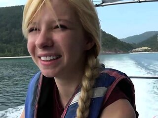 Amateur blonde Kaira in mini skirt masturbation scene