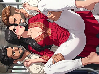 Busty Curvy Indian Beauty Gets Lifted & Carried by Eager Men on Crowded Bus - Cartoon ai video