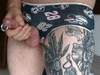 Masturbating rich pink cock with piercing
