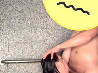 sexy asian girl gives blowjob and doggystyle in shower