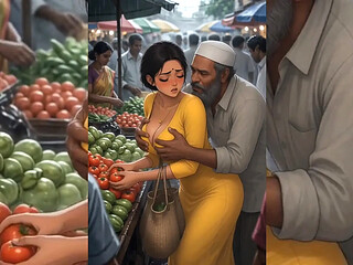 Old Muslim neighbor takes advantage of Indian Bhabhi in busy market