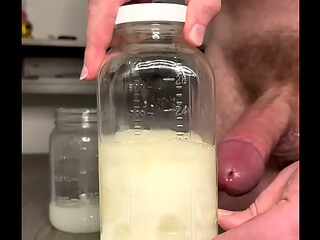 Hung Cum God Pumps a Jar Full of His Sperm