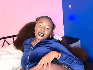 Hot ebony amateur enjoys messy solo playtime