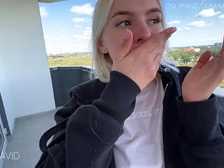Beauty Mira Gives Blowjob on Public Balcony