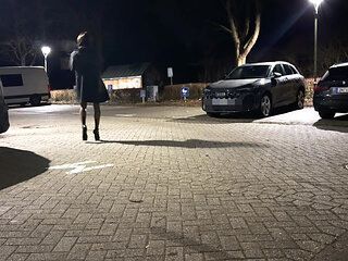 Walk in my black transparent Latex pantyhose with high heels