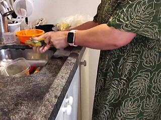87-year-old Grandma in Her Kitchen and Her Perverted Grandson Looking Under Her Dress