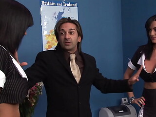 Kit and Kat: 2 slutty twins fucking in a threesome at the office