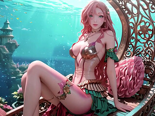 Deep Sea Fantasy! The Pink-Haired Mermaid Queen lounges in the azure palace.