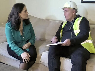 Hot British MILF Negotiates with Builder - Hardcore Blowjob & Doggy Style Fuck