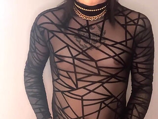 Oops, he got so hard he came out of his panties