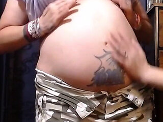 Pregnant Big Belly Rubbing Massaging Lesbians
