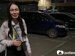 Nerdy Babe Sucks Dick On Parking Lot