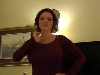 Sexy stepmom shows off big tits while sucking cock