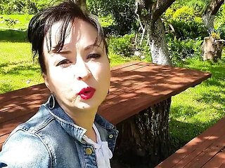 Amateur MILF Wanilianna Wanking Her Hairy Bush Pussy in Spring Garden