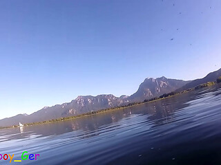 In a beautiful mountain lake, I jerk off underwater my cock, but it was too cold to cum. (S)