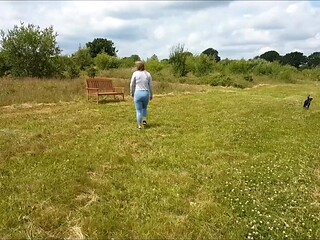 MILF gives POV blowjob and rides cock on park bench