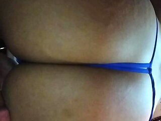 wife dancing and seducing virgin boy with a sexy micro thong and sucking his cock hard before he cums inside her