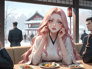 Sexy, Dirty Seduction in a Snowy Caf with Kimono Cream Drip - Horny, Hardcore Porn!