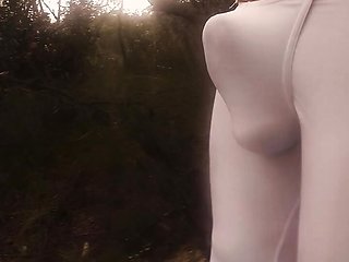 Outside in nature, bulging in a sexy Tendenze bodysuit