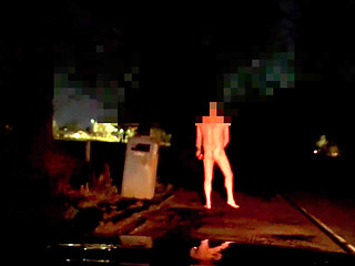 Totally nude barefoot in public . Hiding from gritter