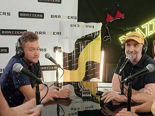 Podcast fuck scene with a horny beauty and stacked MILF