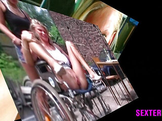 Blonde Piss Whore in a Wheelchair - Outdoor Masturbation