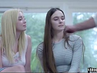 Stepdad and stepdaughter get it on with a classmate