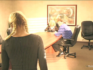 Instead of getting angry at the employees for banging the blonde boss initiates a threesome