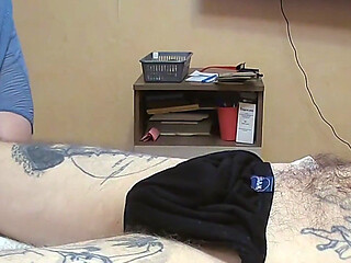 Instead of a foot massage, I jerk off his cock to him 4