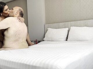 Latina with Big ass and Large boobs fuck big fat guy
