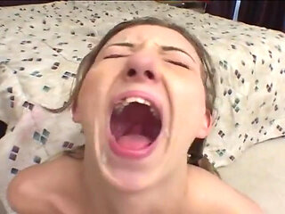 Two massive cocks slide into the fuckholes of this horny babe