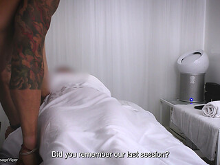 Cheating married wife massage. Poor cuckold doesn't realize his wife is riding the masseur's dick at the spa. Bonus POV!