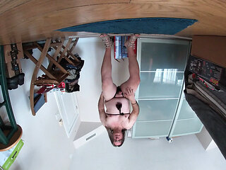 Sissy Mature Phat Cd jerks off upside down !