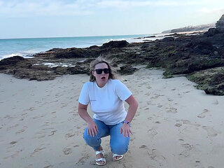 Peeing in Tight Jeans on the Beach