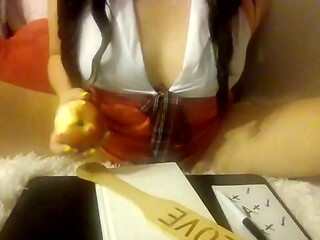 Slut Asian Teacher Eats Her Apple And Fucks You In Class