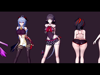 Five Anime Beauties Dance Naked Under Neon Lights