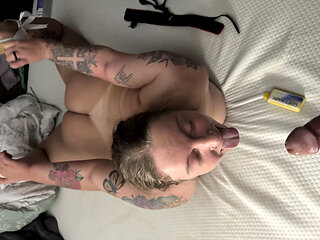 Whore gets face fucked hard until she can't breathe.  The I bend her the fuck over and pound her until I creampie her.