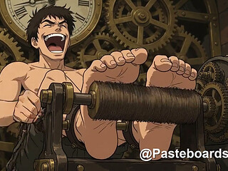 Stocks And Spinning Brushes - Muscle Hunks Laughing Through A Foot Test (2D Anime)