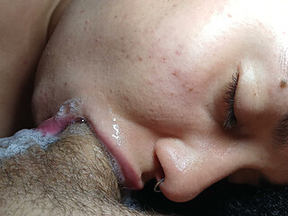 Bubbling POV - delicious wet blowjob, she fucks until everything is covered in juices.