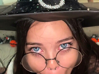 And This View of the Little Witch Sucking with Her Back to the Mirror