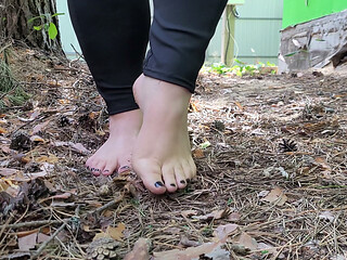 Massage dirty feet with spruce cones