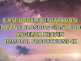 First Double Penetration for Little Blonde with Giant Boobs Angelica Heaven