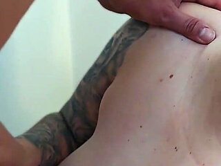 Busty Whore Sucks Cock Deep in Hotel Stairs Until He Cums on Her Tits