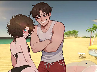 My Femboy Roomate [ GAY Hentai Game ] Ep.5 Sunscreen ASS MASSAGE my ROOMIE in BEACH BIKINI caused an accidental BONER !