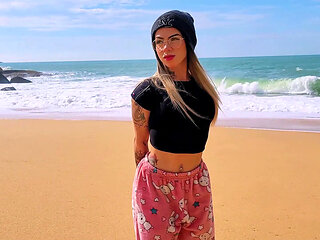 I Asked a Stranger to Film Me on the Beach, I Rewarded Him with a Very Wet Blowjob!