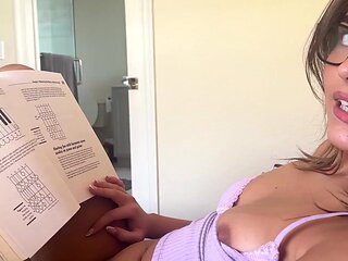 Naughty babe was reading but her stepbro wanted to fuck her