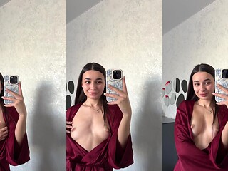 Brunette Ariana teases her tiny tits and hard nipples