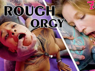 Four alt porn hotties share a couple of cocks